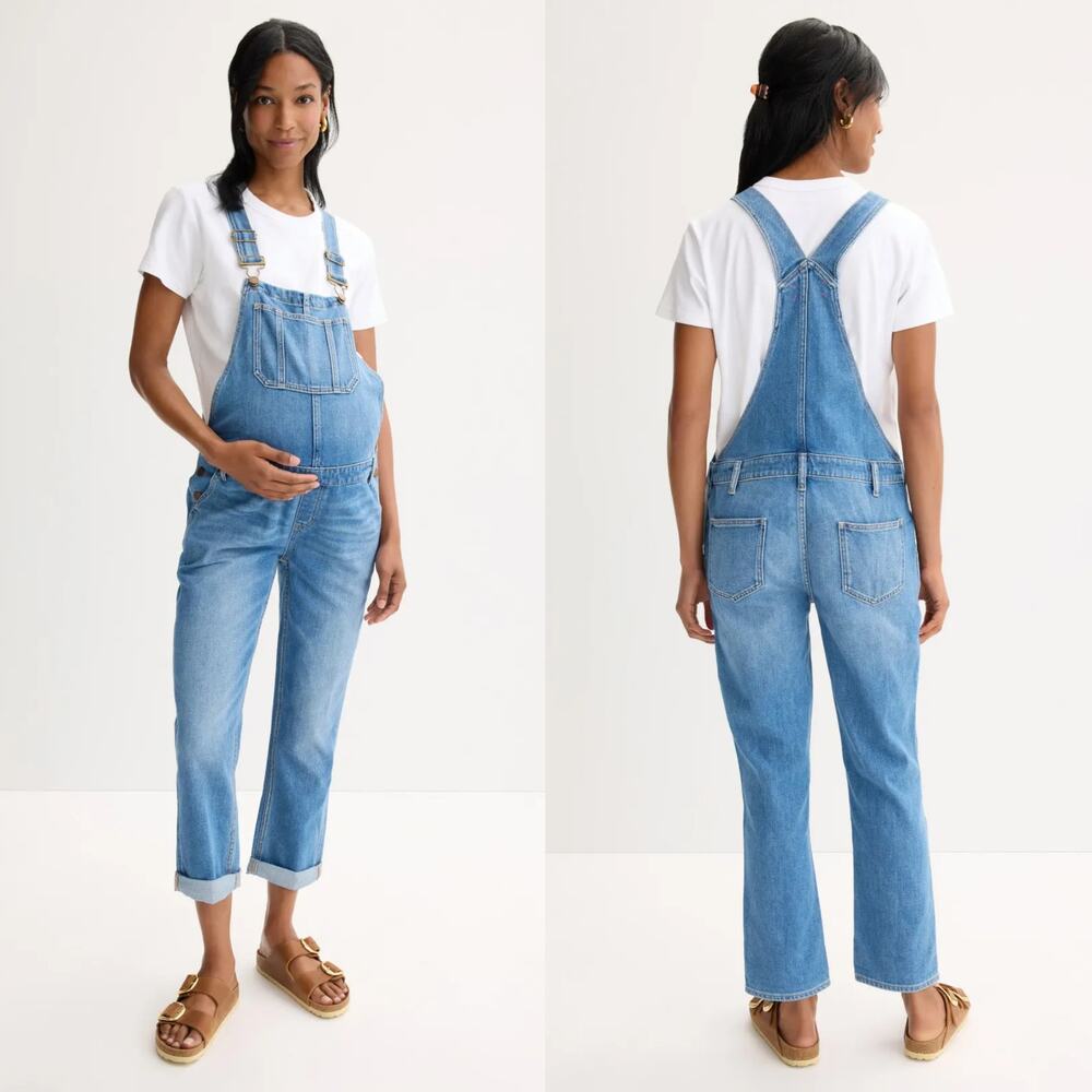 Hatch Maternity Denim Bib Overalls Relaxed Fit Jean Jumpsuit Medium Wash Blue S